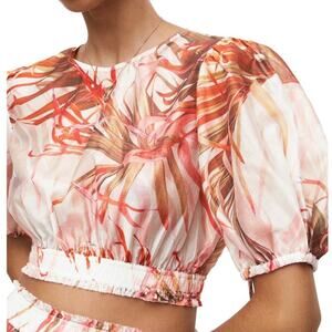 Allsaints NWT Astria Luar Crop Top Floral Size 2 Short Puff Sleeves Stretch Hem